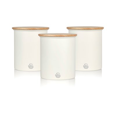 Set of 3 Nordic Tea Coffee Sugar Canisters in Cream SWAN