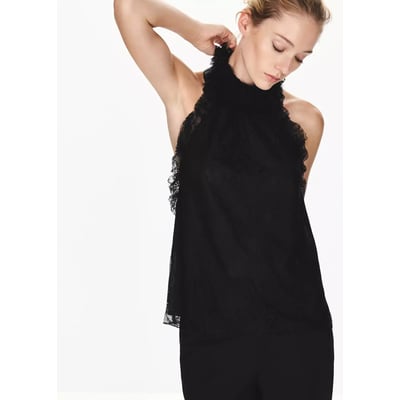 Top à col halter avec volants en dentelle MANGO