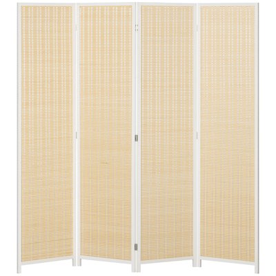 Paravent séparateur de pièce pliable 4 panneaux bois bambou coton HOMCOM