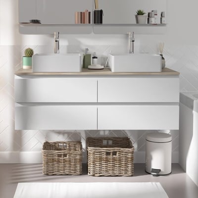 Ensemble double vasque suspendu avec vasques et robinets 120 cm SORRENTO MOB IN