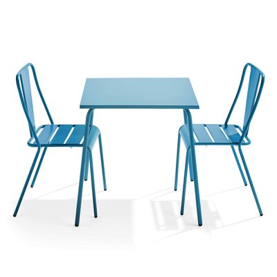 Salon de jardin table et 2 chaises en métal, PALAVAS OVIALA
