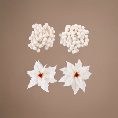 Clip décoratif baies et poinsettias H8 NOËL SIA