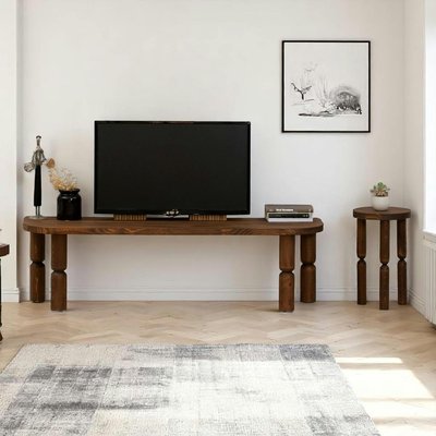Banc TV en bois brun - pieds tournés, 140 cm BOMA PIER IMPORT