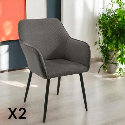 Fauteuil de table tissu cotelé gris (lot de 2) MALMOE PIER IMPORT