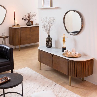 Meuble TV en bois de manguier et marbre  SIENNE MADE IN MEUBLES 