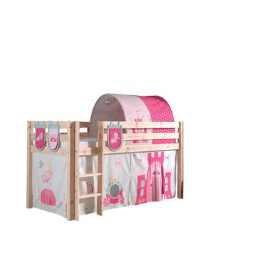 PINO  Lit Compact Pin Massif Naturel + Princess rideau et tunnel de lit + 3 pochettes VIPACK