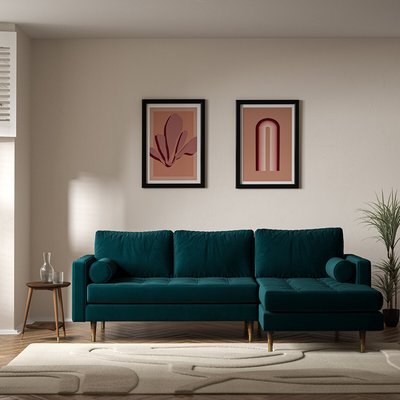 Coco Mid-Century Velvet Chaise - Right Facing with Walnut Legs SO'HOME