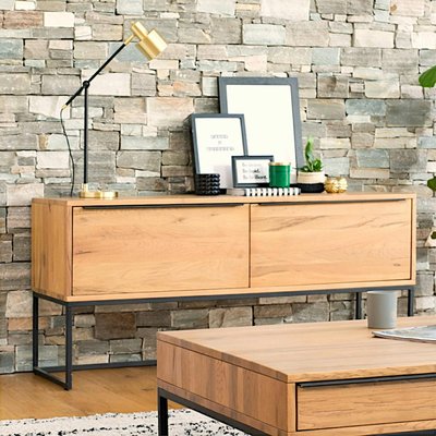 Meuble console en chêne massif et métal style contemporain 2 grands tiroirs 120 cm VOLGA PIER IMPORT
