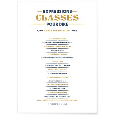 Affiche Expressions classes pour dire 'Je vais aux toilettes' L'AFFICHERIE