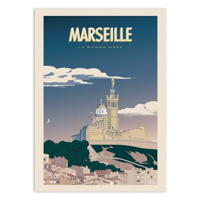 Affiche d’art et cadre noir 30 x 40 cm - Marseille La bonne mère - Turo Memories Studio WALL EDITIONS