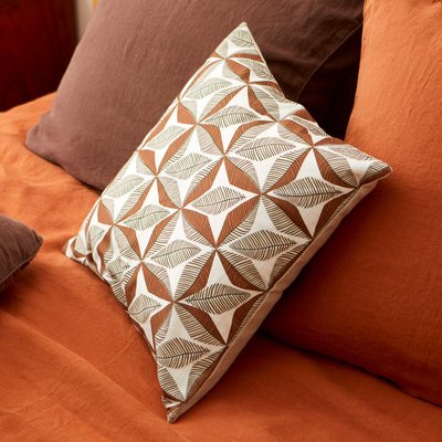 Housse de coussin bi matière en lin et coton, TOGO BLANC CERISE