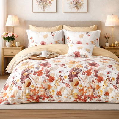 Parure de lit en percale de coton imprimé floral aquarelle, Héliane C DESIGN HOME TEXTILE