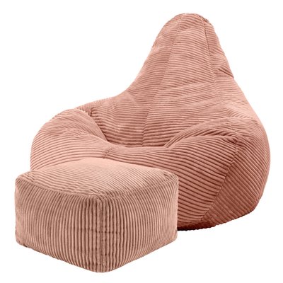 Pouf à dossier incliné et son repose-pied velours côtelé Oeko-Tex® - DALTON ICON