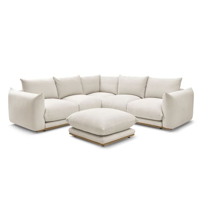 Canapé d'angle fixe 5 places en tissu avec pouf, ERNEST BOBOCHIC