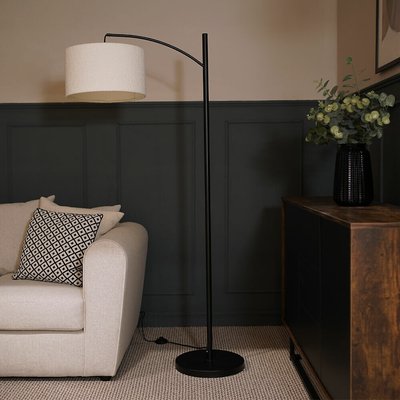 Black Metal Floor Lamp with Boucle Shade SO'HOME