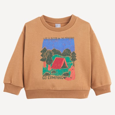 Sweater met ronde hals,  van molton, met kampeermotief LA REDOUTE COLLECTIONS