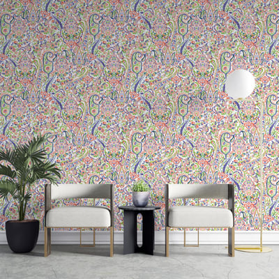 Papier peint aux motifs complexes d'inspiration orientale indienne - version 2 - 510x260 cm (l x h) LA TOUCHE ORIGINALE