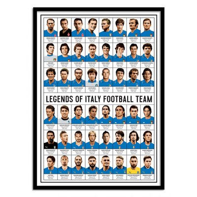 Affiche d’art et cadre noir 30 x 40 cm - Legends of Italy Football team - Olivier Bourdereau WALL EDITIONS