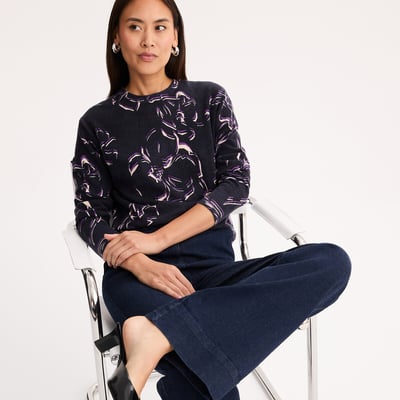 Pull col rond en maille fine et douce imprimé floral  ANNE WEYBURN