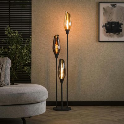 Lampadaire vintage avec abat-jour en verre forme torche NIAGARA PIER IMPORT