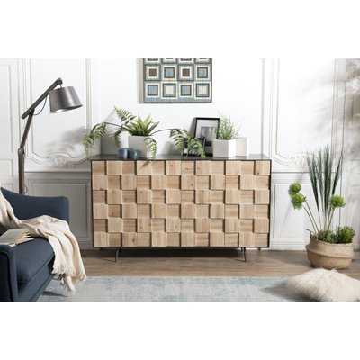 Buffet bois sapin sapin motif damier en relief CARPATES PIER IMPORT