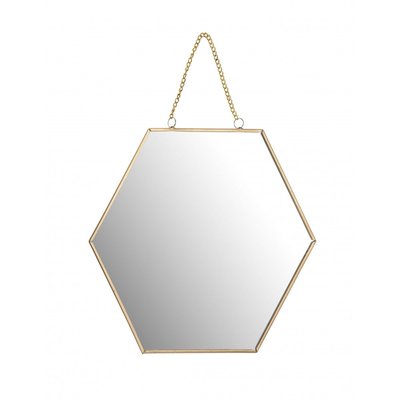 Miroir Doré Suspendu Forme Alvéole avec Chaînette - 25x22x1cm WADIGA