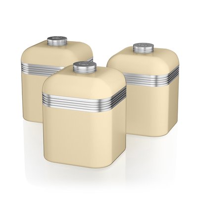 Set of 3 Retro Tea Coffee Sugar Canisters in Cream SWAN