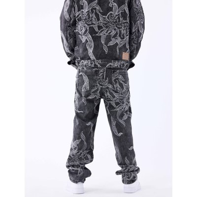 Pantalon en denim unisexe à motif floral PROJECT X