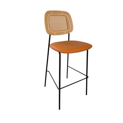 Tabouret de bar en simili cuir et cannage - MEMPHIS MATHI DESIGN