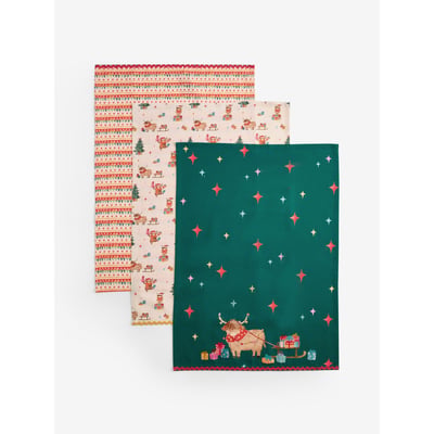 Torchon motif vache hamish de noël, lot 3 NEXT