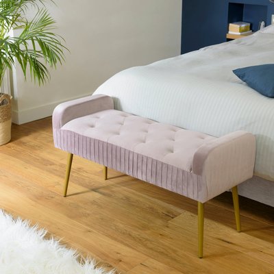 Banc de lit en velours rose et pieds dorés TIM PIER IMPORT