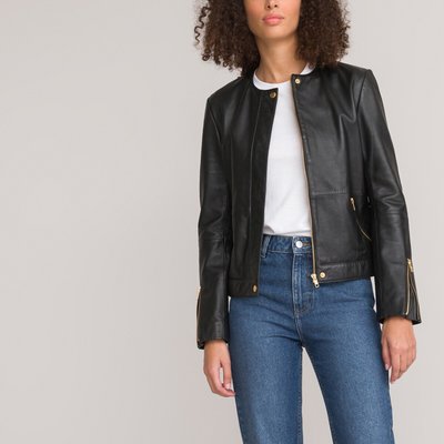 Blouson sans col en cuir LA REDOUTE COLLECTIONS