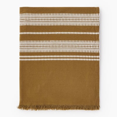 Fouta brodée avec franges , 100x180cm, 100% coton bio MONOPRIX