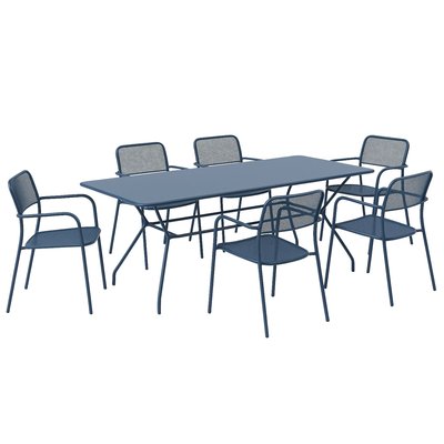 Table de jardin rectangulaire 140 x 80 x 75 cm et 6 chaises avec accoudoirs en métaln GUETHARY OVIALA