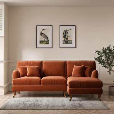 Emeline Velvet Corner Chaise Sofa with Castor Legs (Right Facing) ÉDITÉ