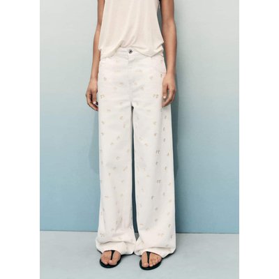 Jeans wideleg brodé de fleurs MANGO