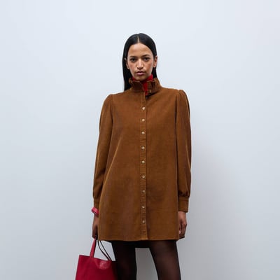 Robe courte unie manches longues en velours MONOPRIX