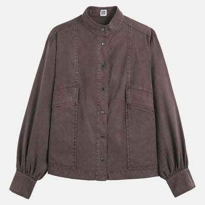 Рубашка из лиоцелла и хлопка с воротником-стойкой и пышными рукавами LA REDOUTE COLLECTIONS