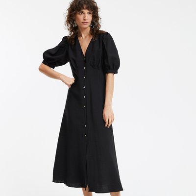 Vestido largo, escote en pico, mangas al codo LA REDOUTE COLLECTIONS