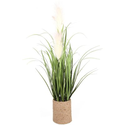 Graminées et plumeaux artificiels pot en corde hauteur 80 cm JARDINDECO