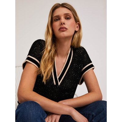 Pull ajouré en FIL de coton mélangé à micro-paillettes MOTIVI