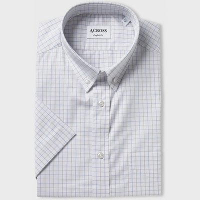 Chemise Confort fit manches courtes en fil à fil à carreaux ACROSS