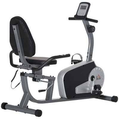 Vélo d'appartement semi-allongé magnétique réglable acier ABS gris noir HOMCOM