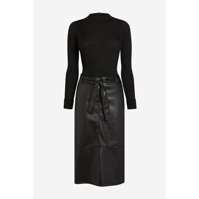 Next Women 2-in-1 High Neck Faux Leather Pu Mix Dress Black Xs NEXT