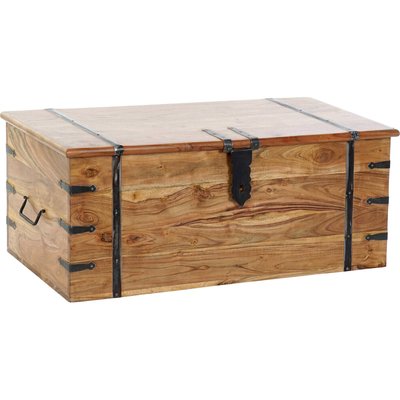 Coffre de rangement en bois d'acacia naturel style colonial RECOLLECTION