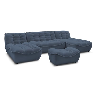 Canapé modulable 4 places en tissu chiné avec pouf, SERENA BOBOCHIC