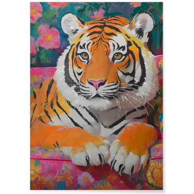 Affiche Tigre canapé fleuri L'AFFICHERIE