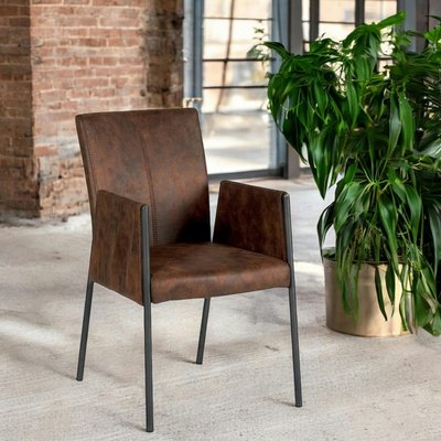Chaise fauteuil avec accoudoirs tissu microfibres gris et pieds métal noir PIER IMPORT
