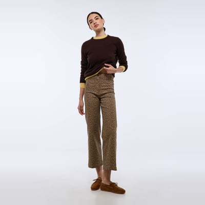 Pantalon large taille haute imprimé léopard contenant du coton MONOPRIX