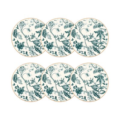 Lot de 6 assiettes plates en porcelaine 27cm, BOTANIC NOVASTYL